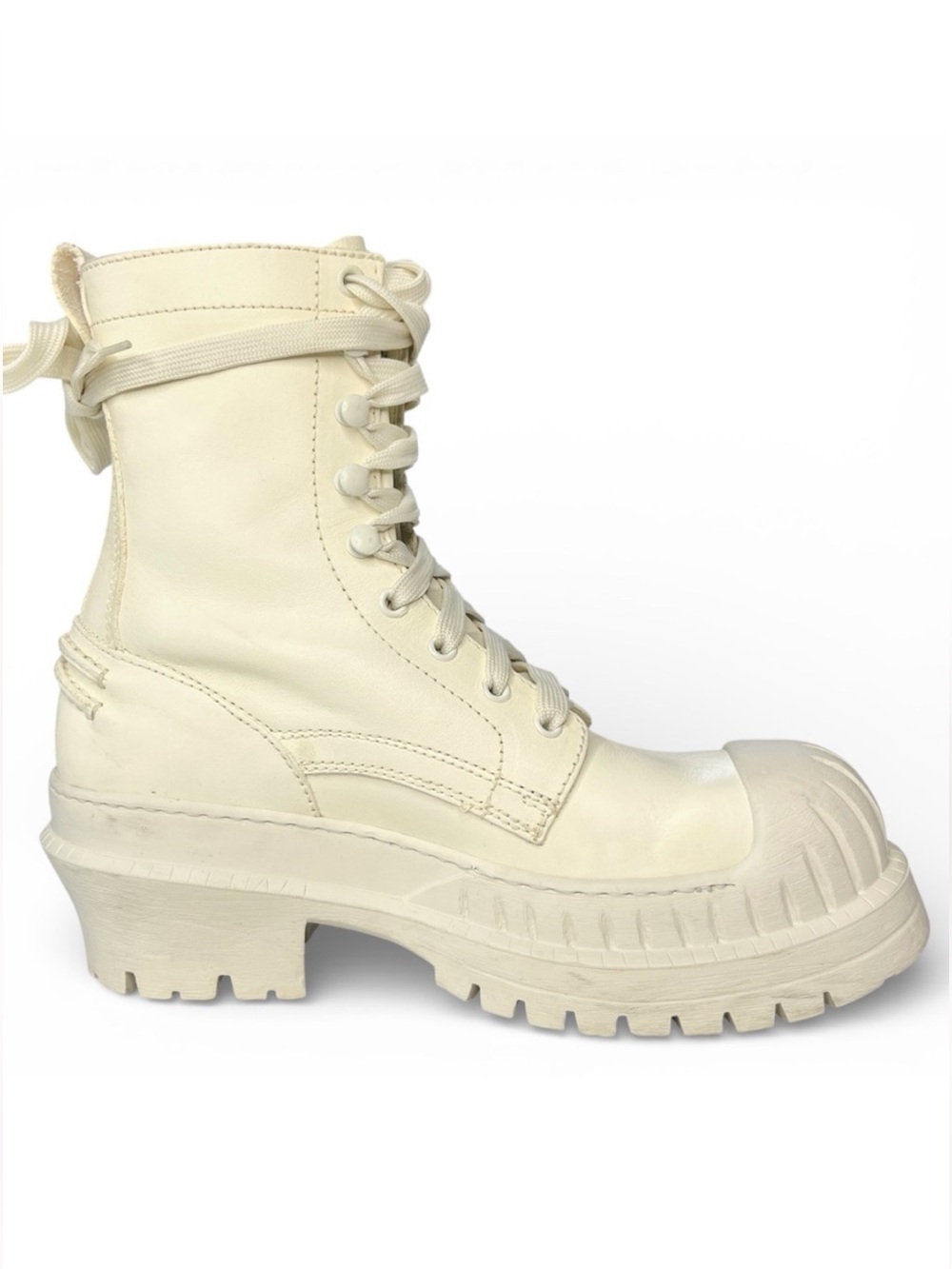 Acne Studios Off White Leather Bryant Lug Soled Chunky Combat Trooper Boots 8